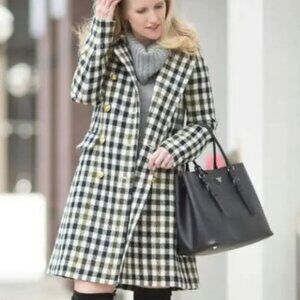 NWT J.Crew Double Breasted Coat in Cypress Black Ivory Oxford Check Plaid 2